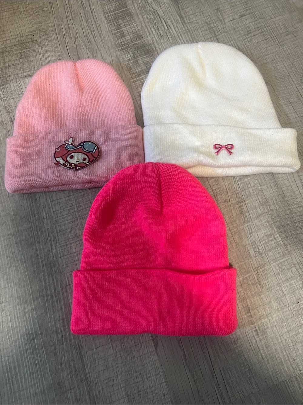 Pink & White Beanie Set